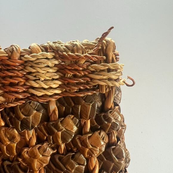 Wicker Rattan Woven Bohemian Two-toned Handbag Two Handle - Picture 13 of 14